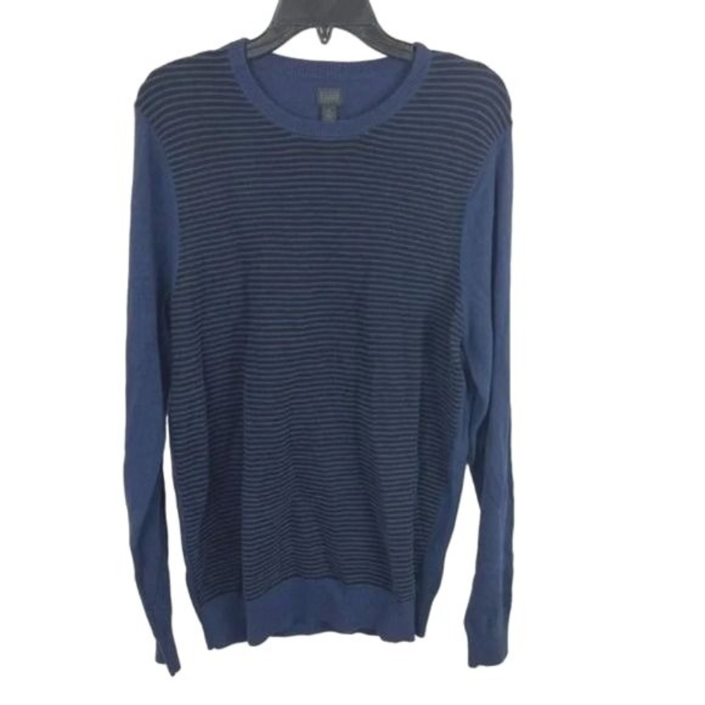 14th & Union Sweater Crewneck Mens Medium Blue Striped Cotton Pullover